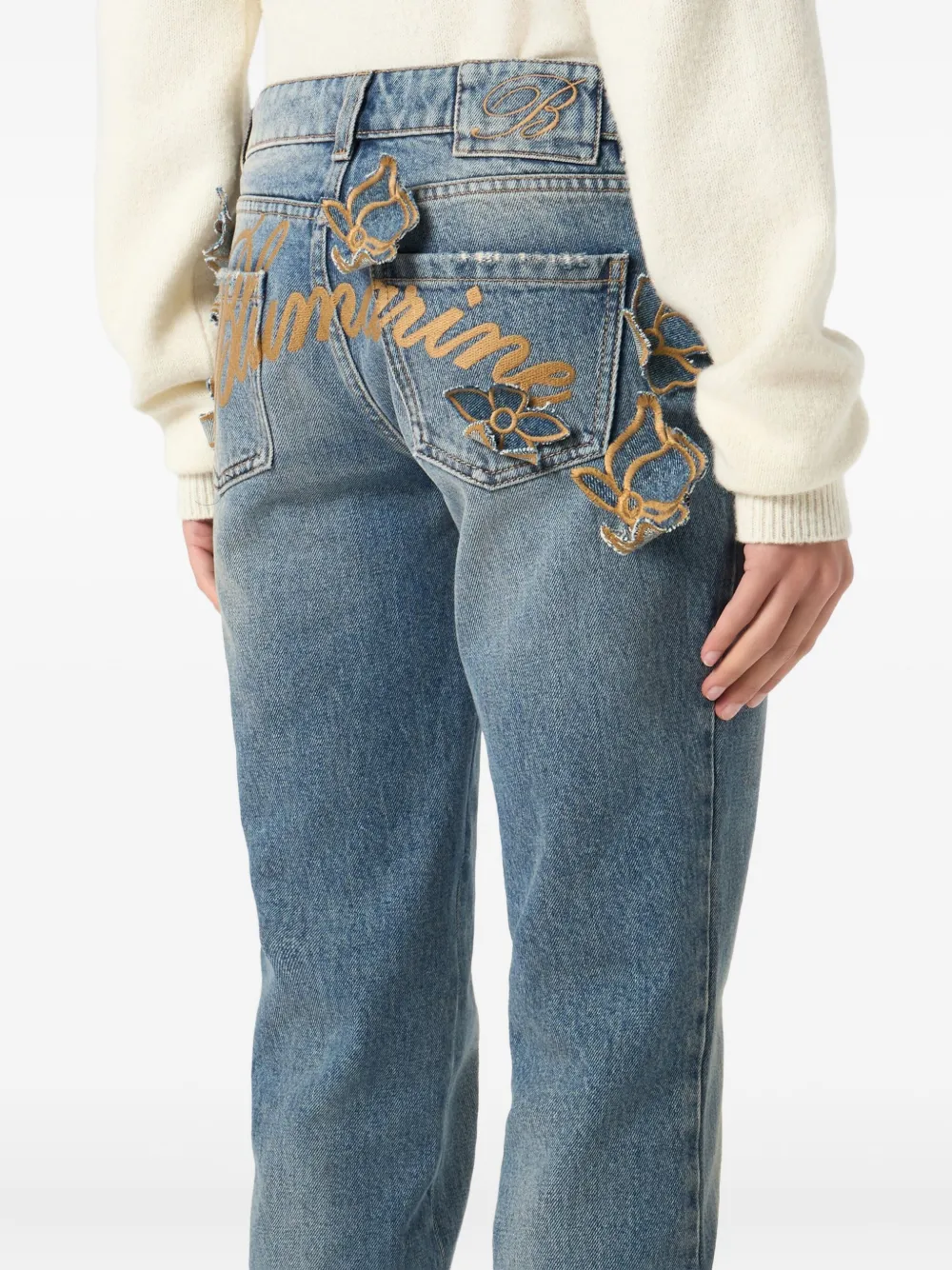 Blumarine Embroidered Flared Jeans In Blue