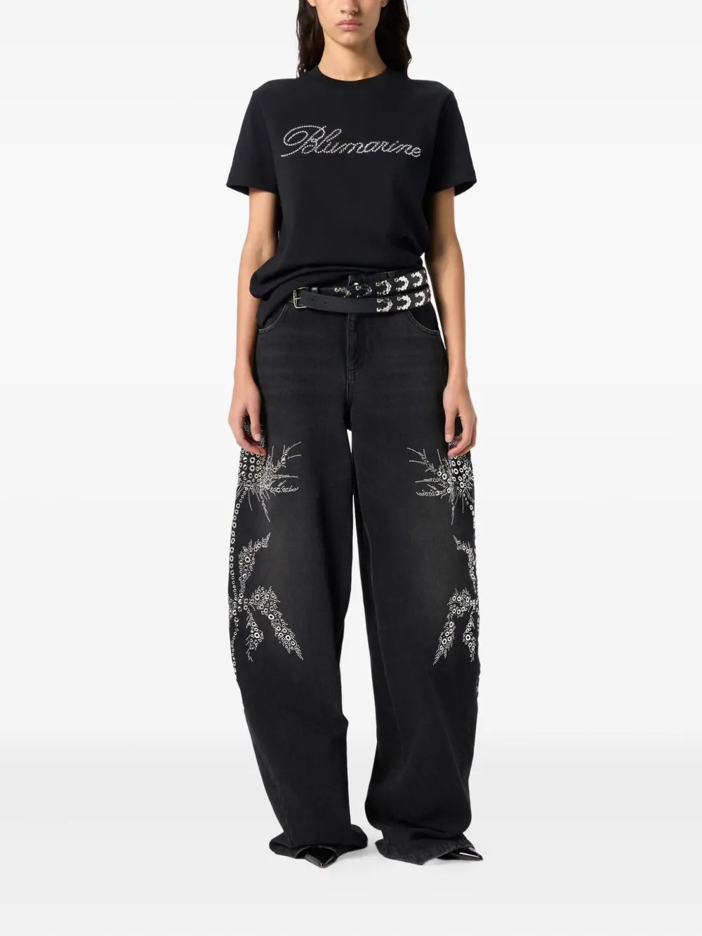 Blumarine embellished wide-leg trousers - Zwart