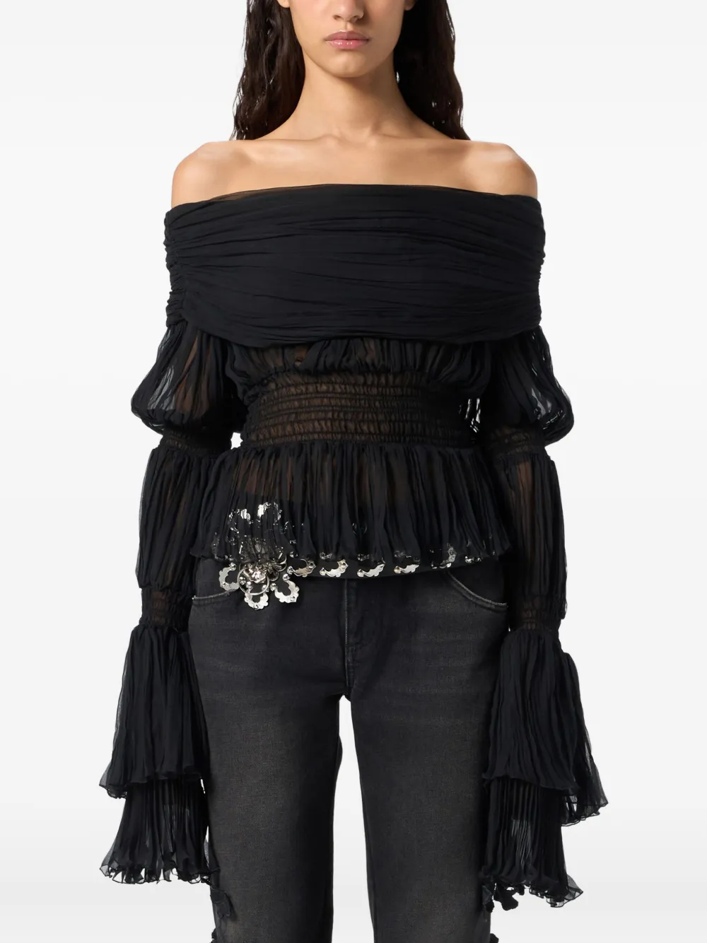 Blumarine pleated off-shoulder top | Black | Image 1