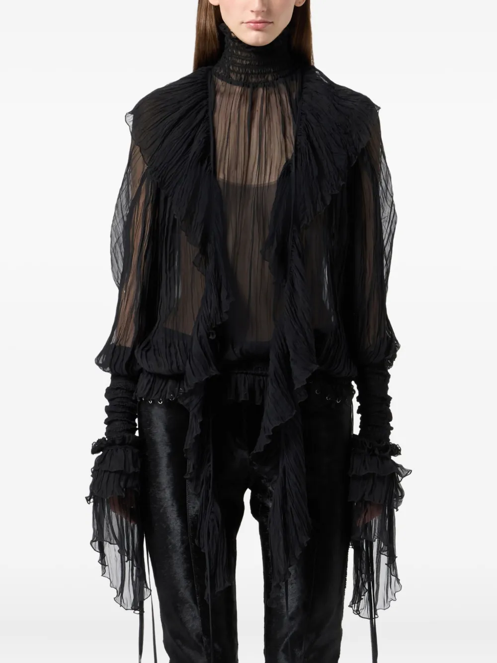 Blumarine High-neck Lace Blouse In Black