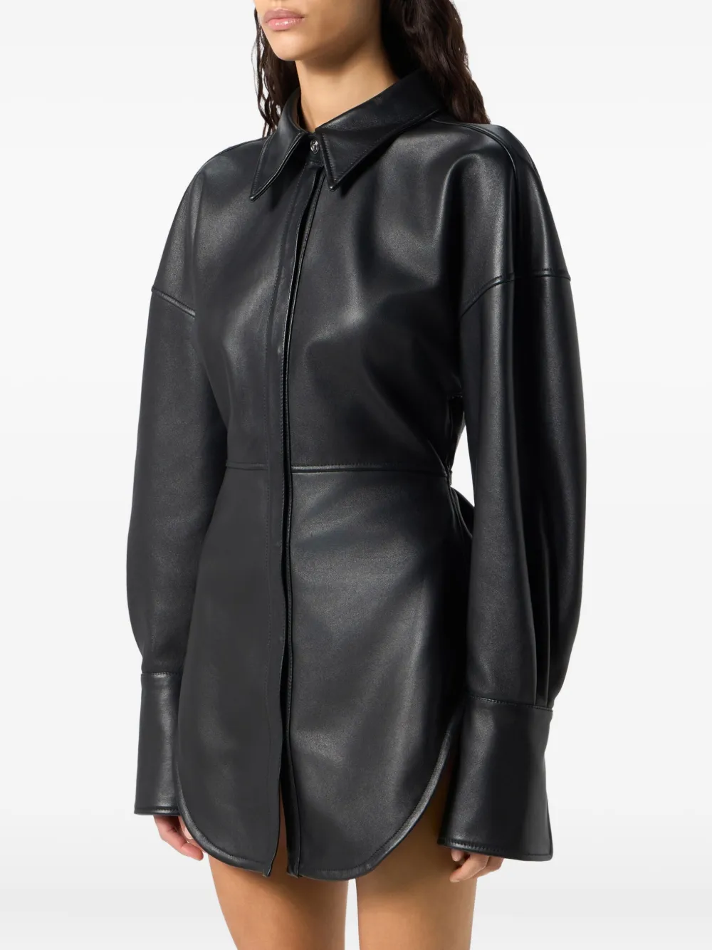 Blumarine Black Shirt With Classic Collar And Waistband In Leather Woman In Black