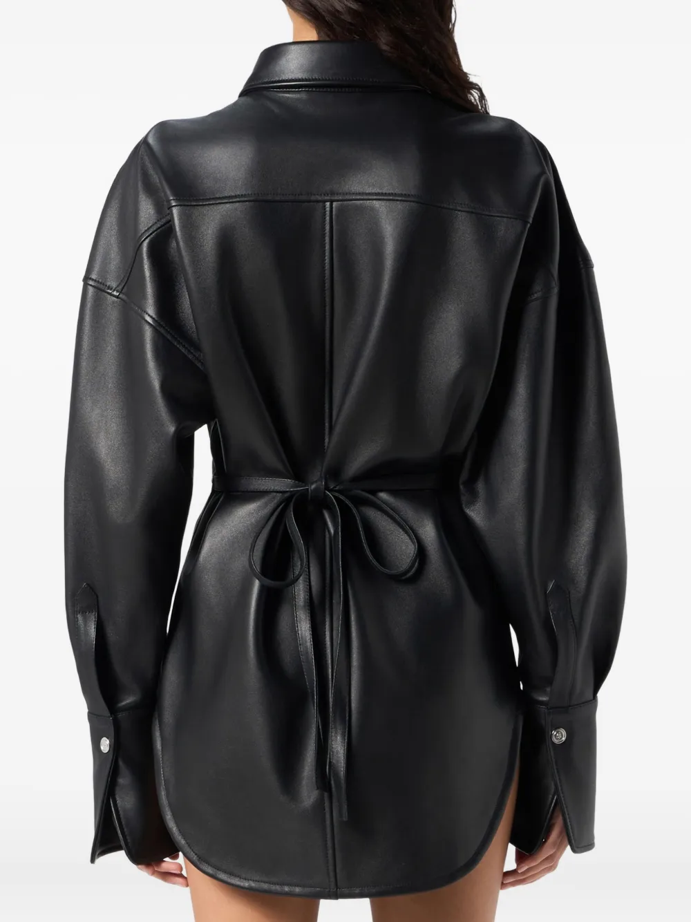Blumarine Black Shirt With Classic Collar And Waistband In Leather Woman In Black