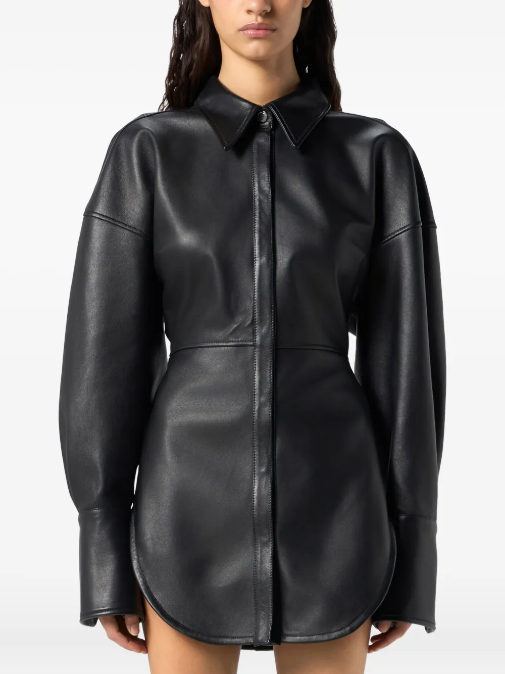 Blumarine Black Shirt With Classic Collar And Waistband In Leather Woman In Black
