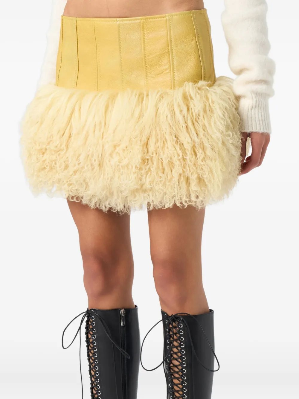 Blumarine Fur-trimmed Mini Skirt In Yellow