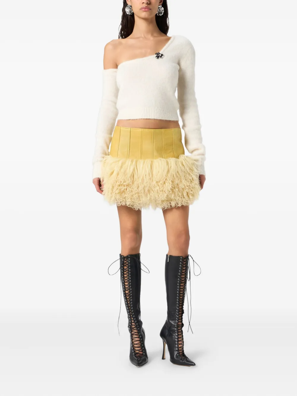 Blumarine Mini-rok met afwerking van bont - Geel
