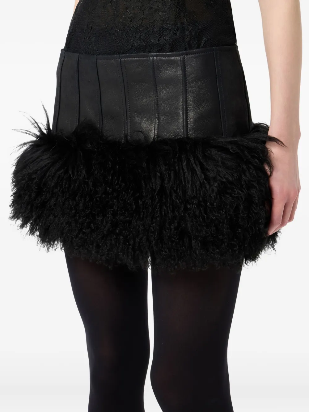 Blumarine Faux-fur Trim Mini Skirt In Black