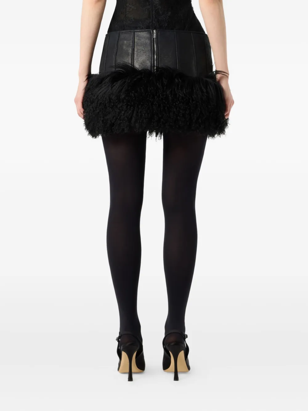Blumarine Faux-fur Trim Mini Skirt In Black