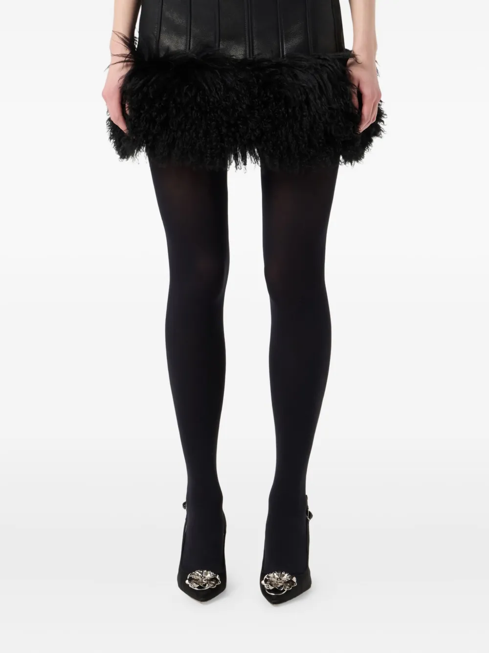 Blumarine Faux-fur Trim Mini Skirt In Black