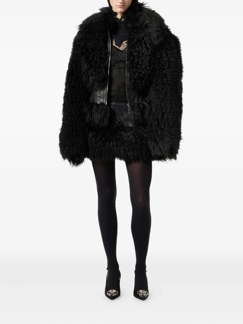 Blumarine Mini-rok met afwerking van imitatiebont - Zwart