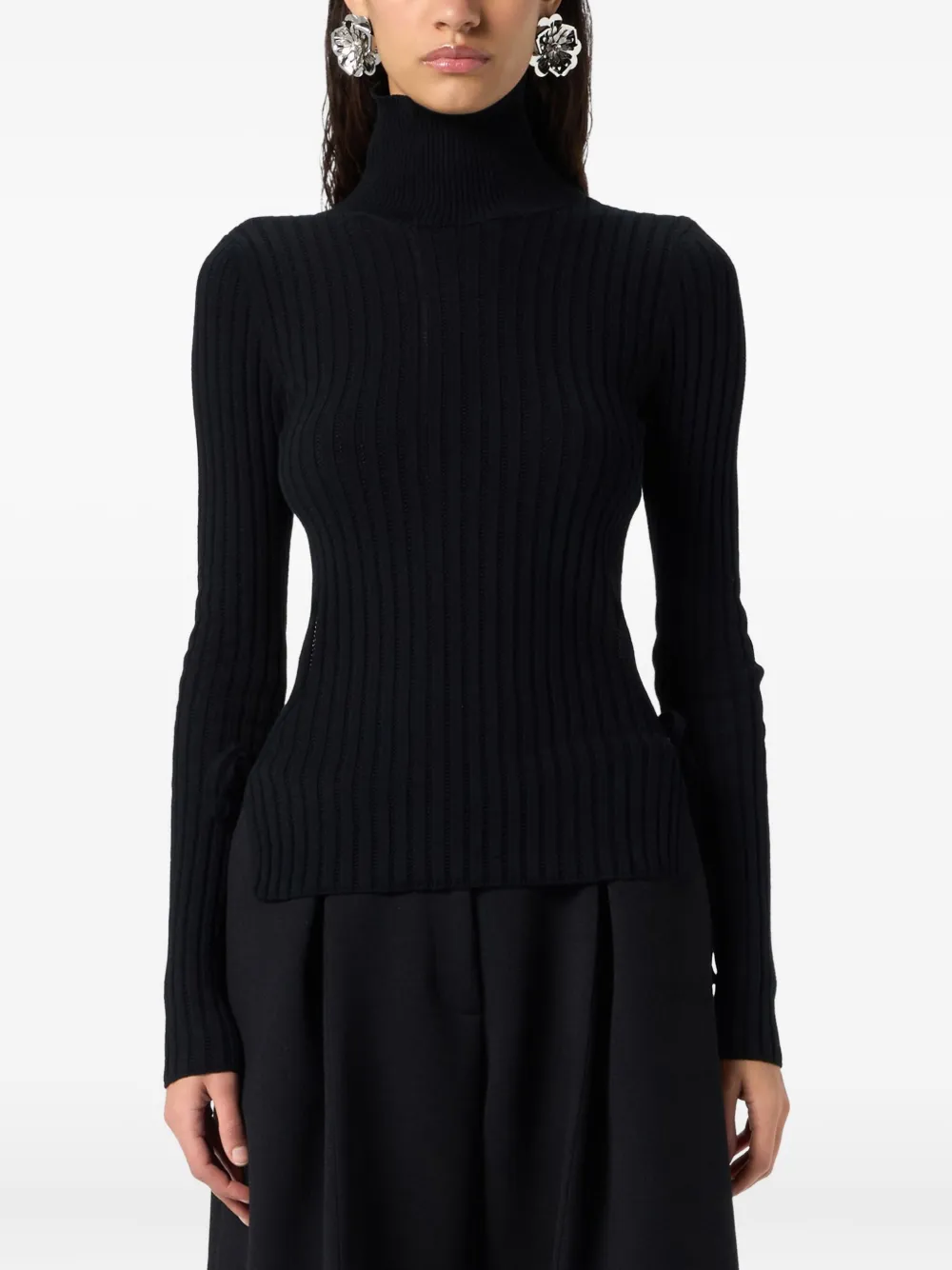 Blumarine Turtleneck Cut-out Top In Black