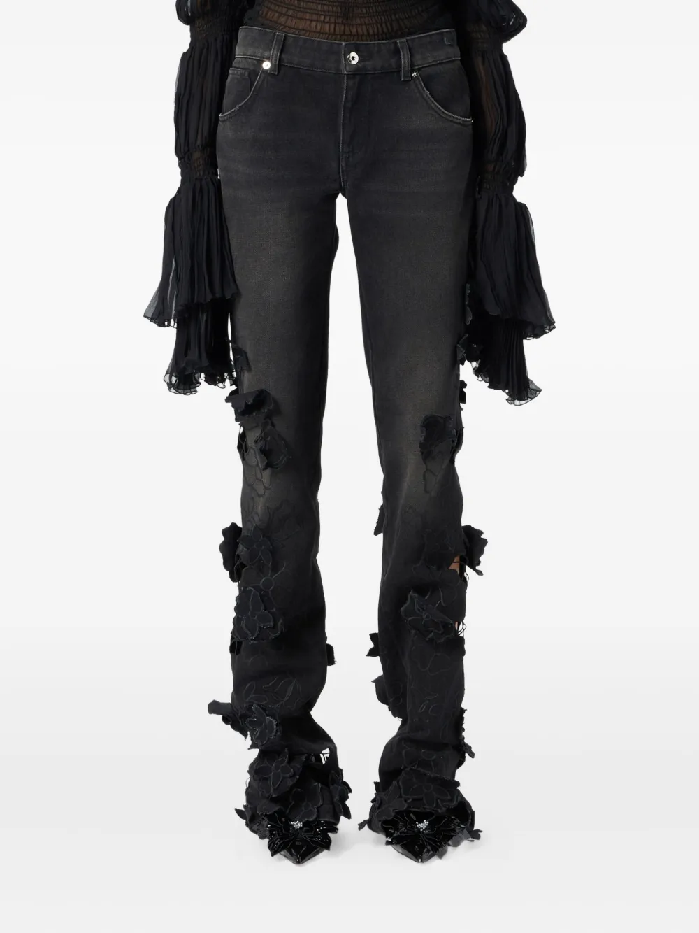 Blumarine Jeans verfraaid met bloemen Zwart