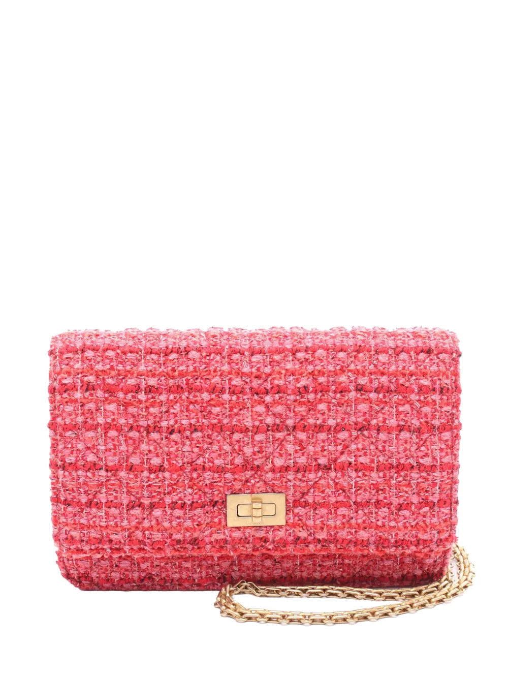 CHANEL Pre-Owned 2019 Reissue 2.55 Quilted Tweed Wallet On Chain CHANEL Pre-Owned 2019 Reissue 2.55 Quilted Tweed Wallet On Chain