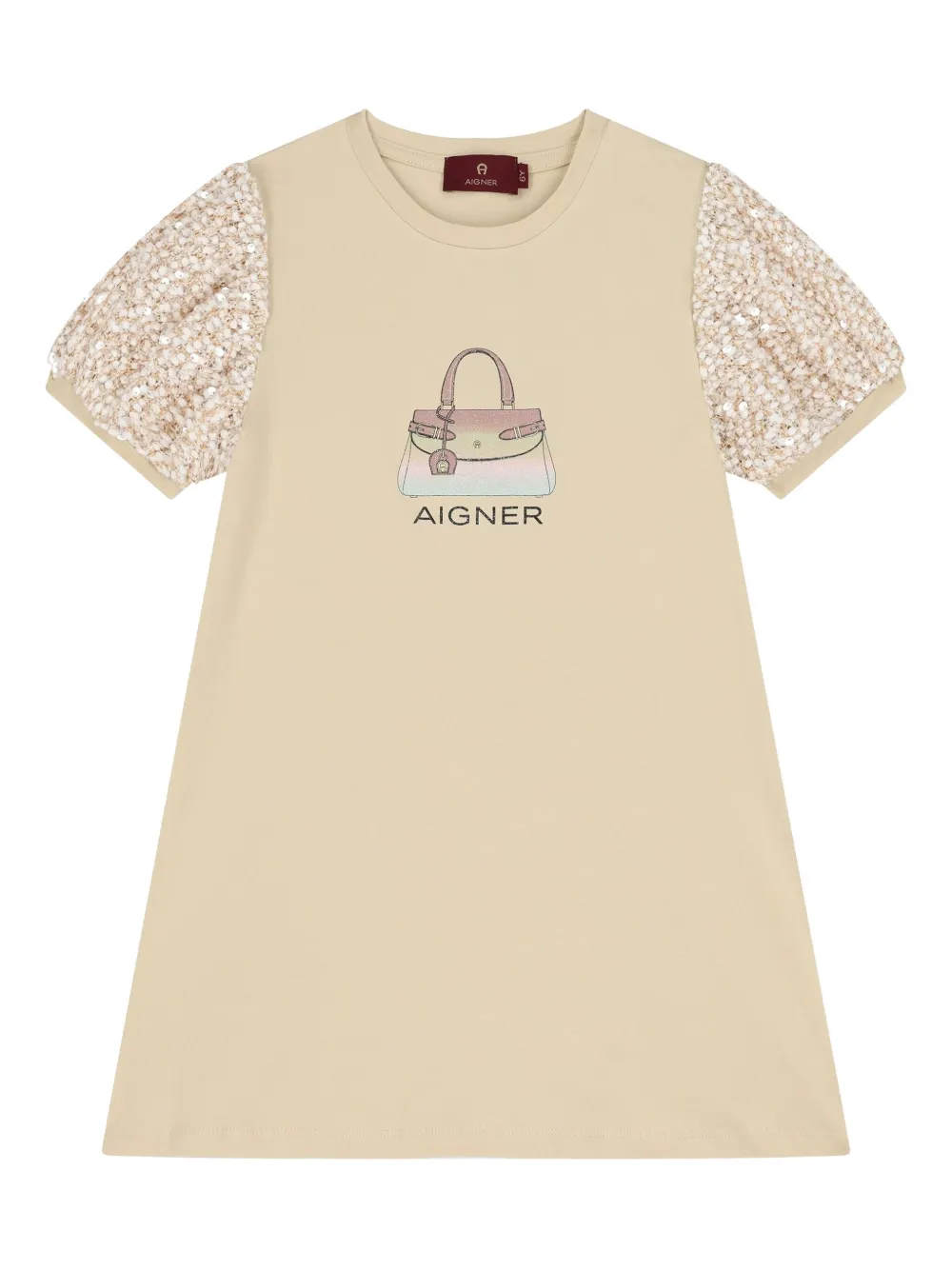Aigner Kids sequin-embellished bag logo casual dress | Brown | Image 1