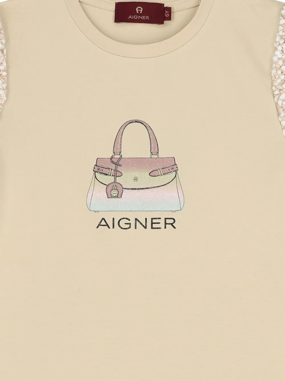 Aigner Kids Jurk verfraaid met pailletten en logo Bruin