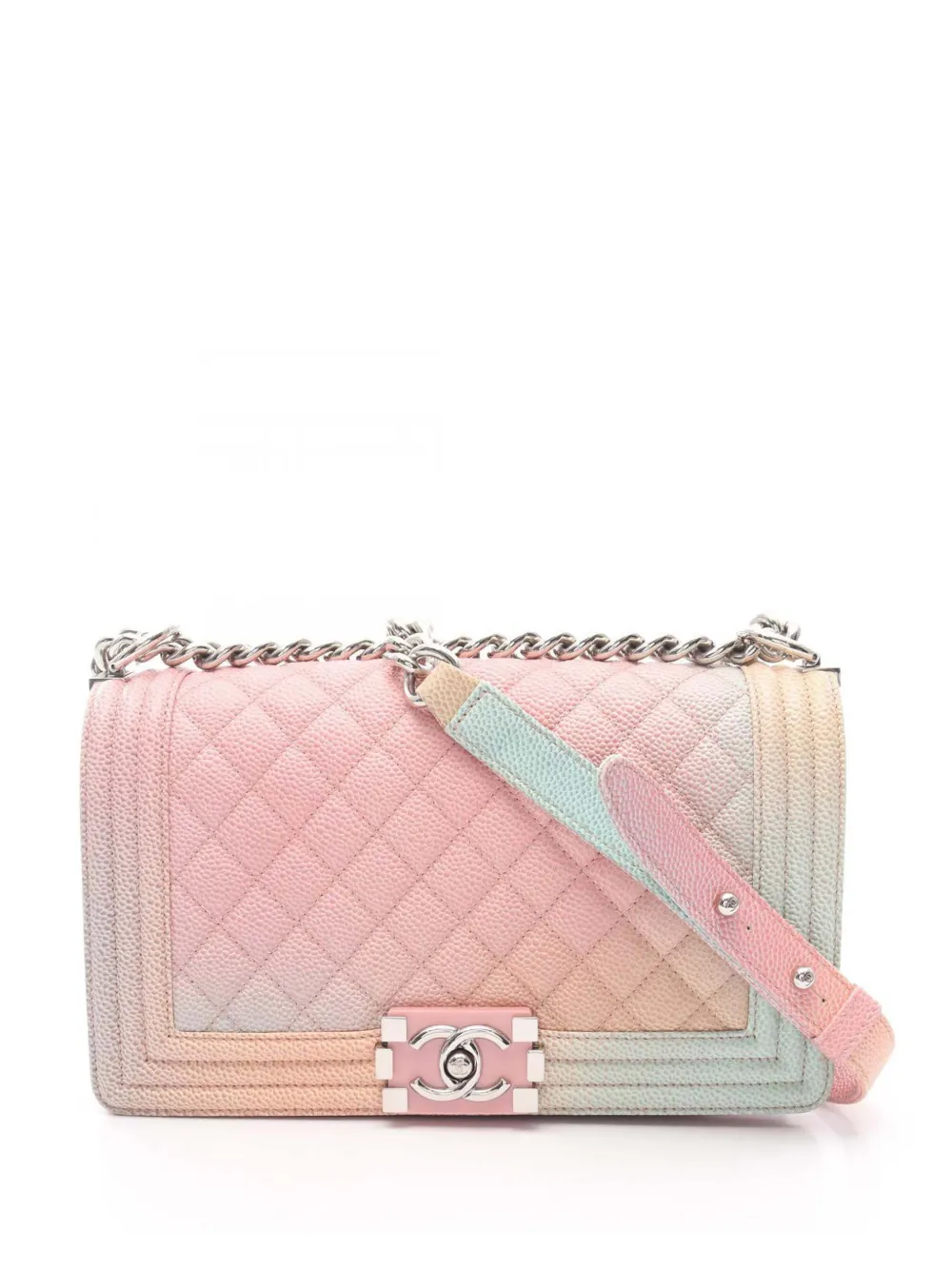 CHANEL Pre-Owned 2018 Old Medium Quilted Caviar Rainbow Boy Flap CHANEL Pre-Owned 2018 Old Medium Quilted Caviar Rainbow Boy Flap