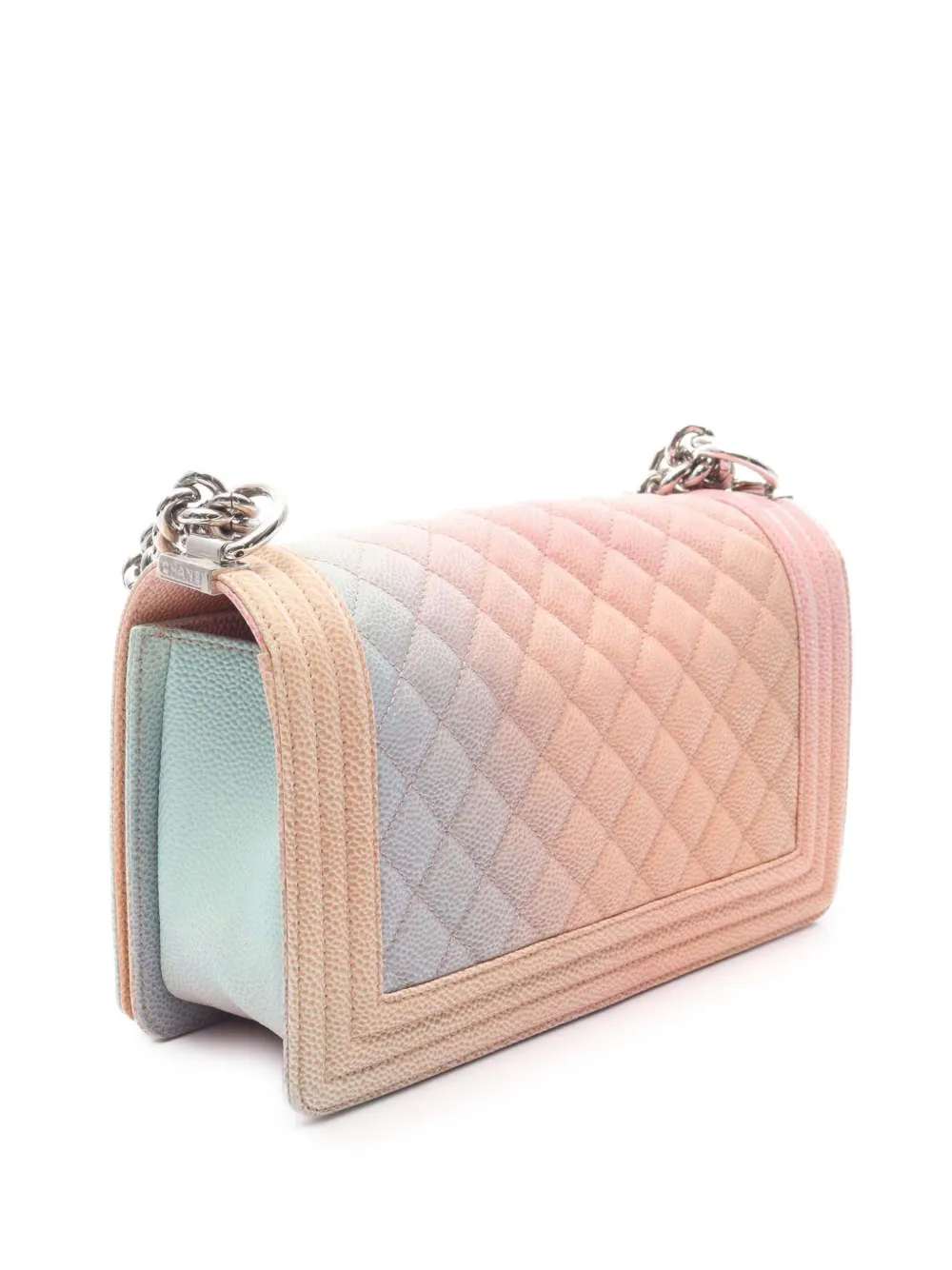 Pre-owned Chanel 2018 Old Medium Quilted Caviar Rainbow Boy Flap Crossbody Bag In Pink