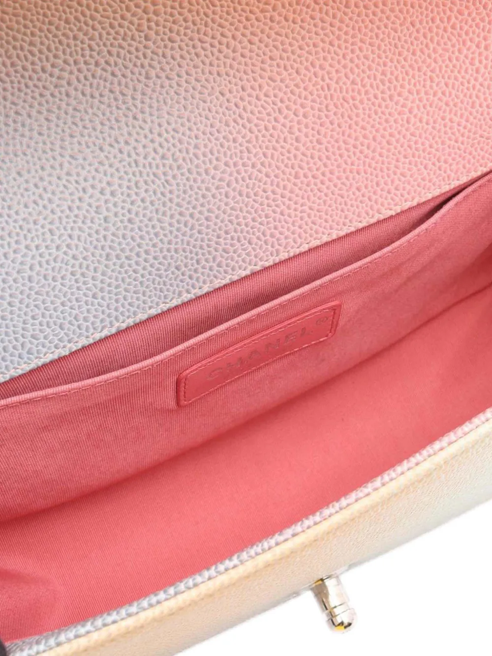 Pre-owned Chanel 2018 Old Medium Quilted Caviar Rainbow Boy Flap Crossbody Bag In Pink