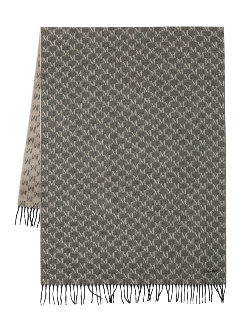 Max Mara monogram-pattern fringed scarf | Black | Image 1