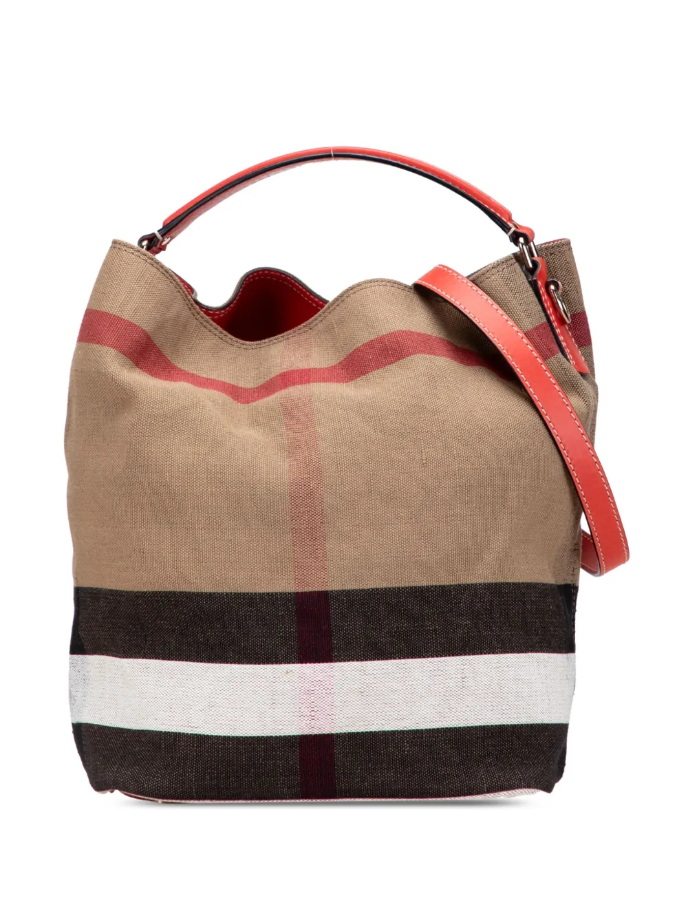 Burberry Pre-Owned 2000-2017 Medium Mega Check Canvas Ashby Bucket Bag Burberry Pre-Owned 2000-2017 Medium Mega Check Canvas Ashby Bucket Bag