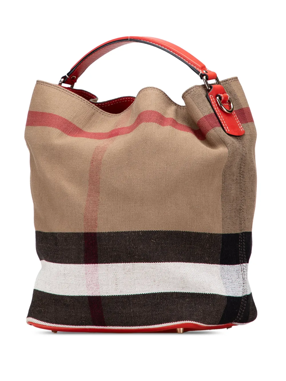 Pre-owned Burberry 2000-2017 Medium Mega Check Canvas Ashby Bucket Bag Satchel In Brown