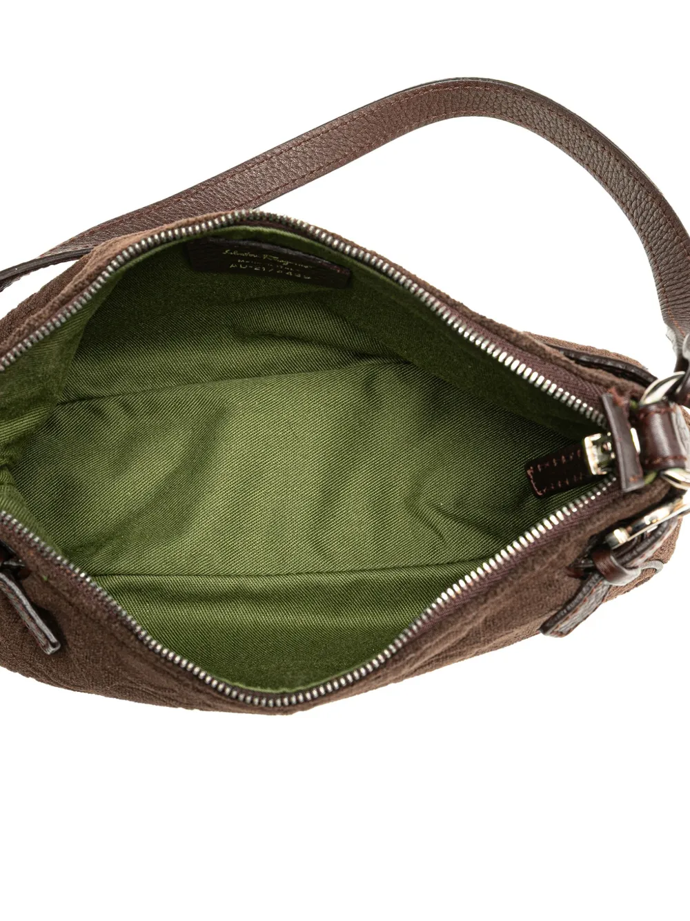 Pre-owned Ferragamo 2000-2025 Gancini Suede Shoulder Bag In Brown