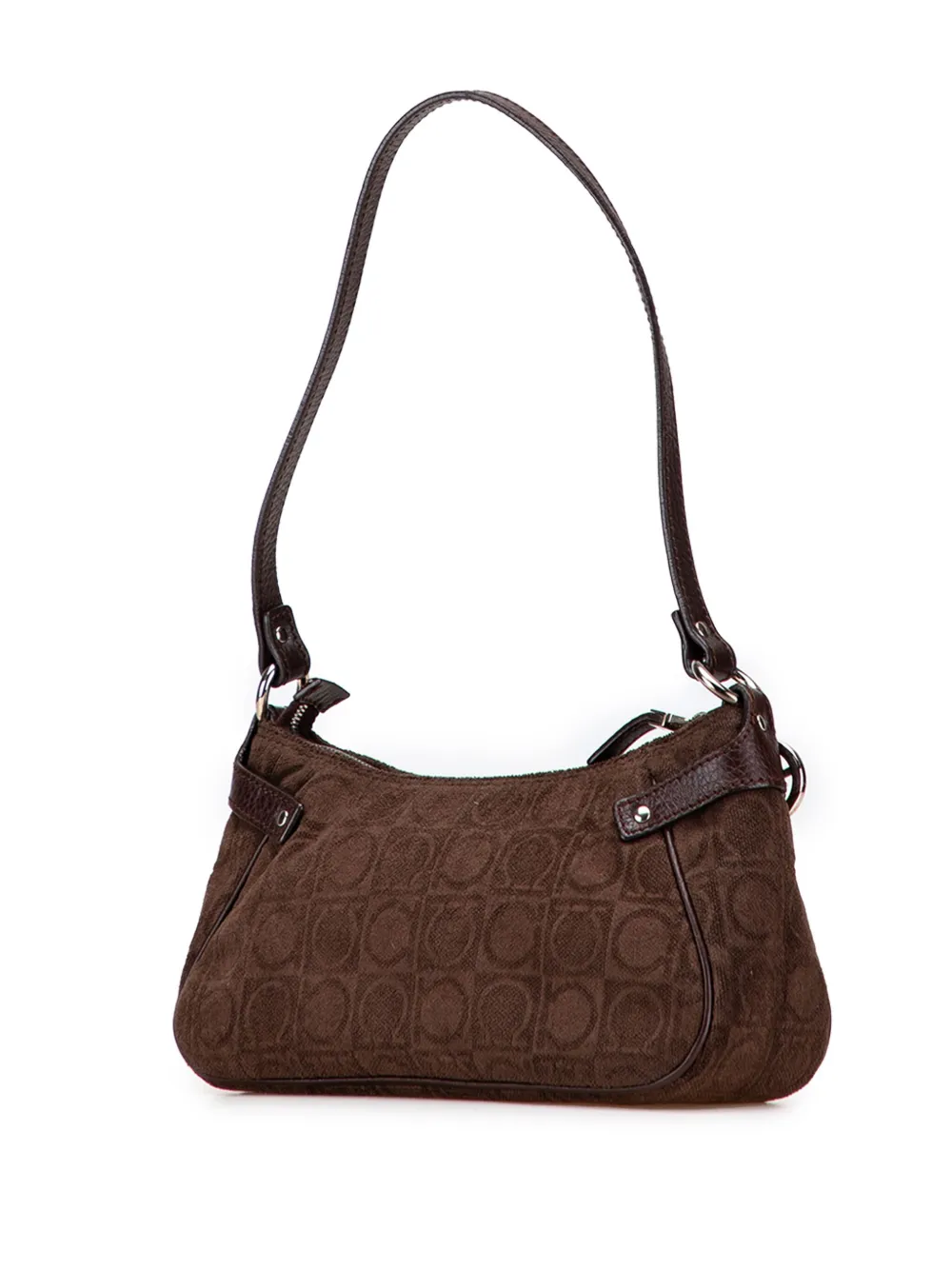 Pre-owned Ferragamo 2000-2025 Gancini Suede Shoulder Bag In Brown