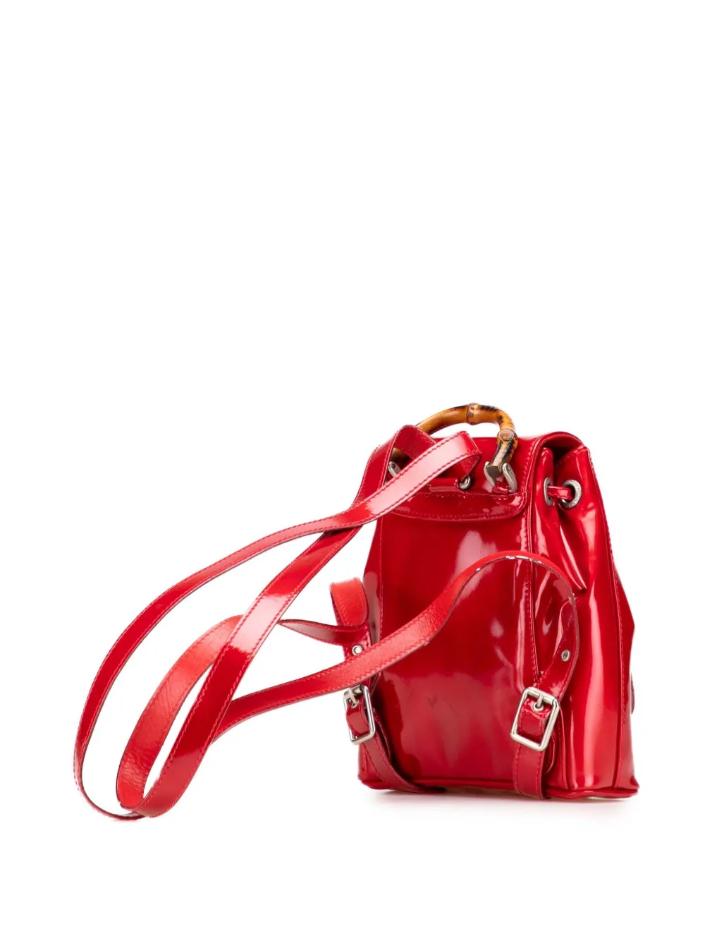 Pre-owned Gucci 20th Century Mini Patent Bamboo Drawstring Backpack In Red