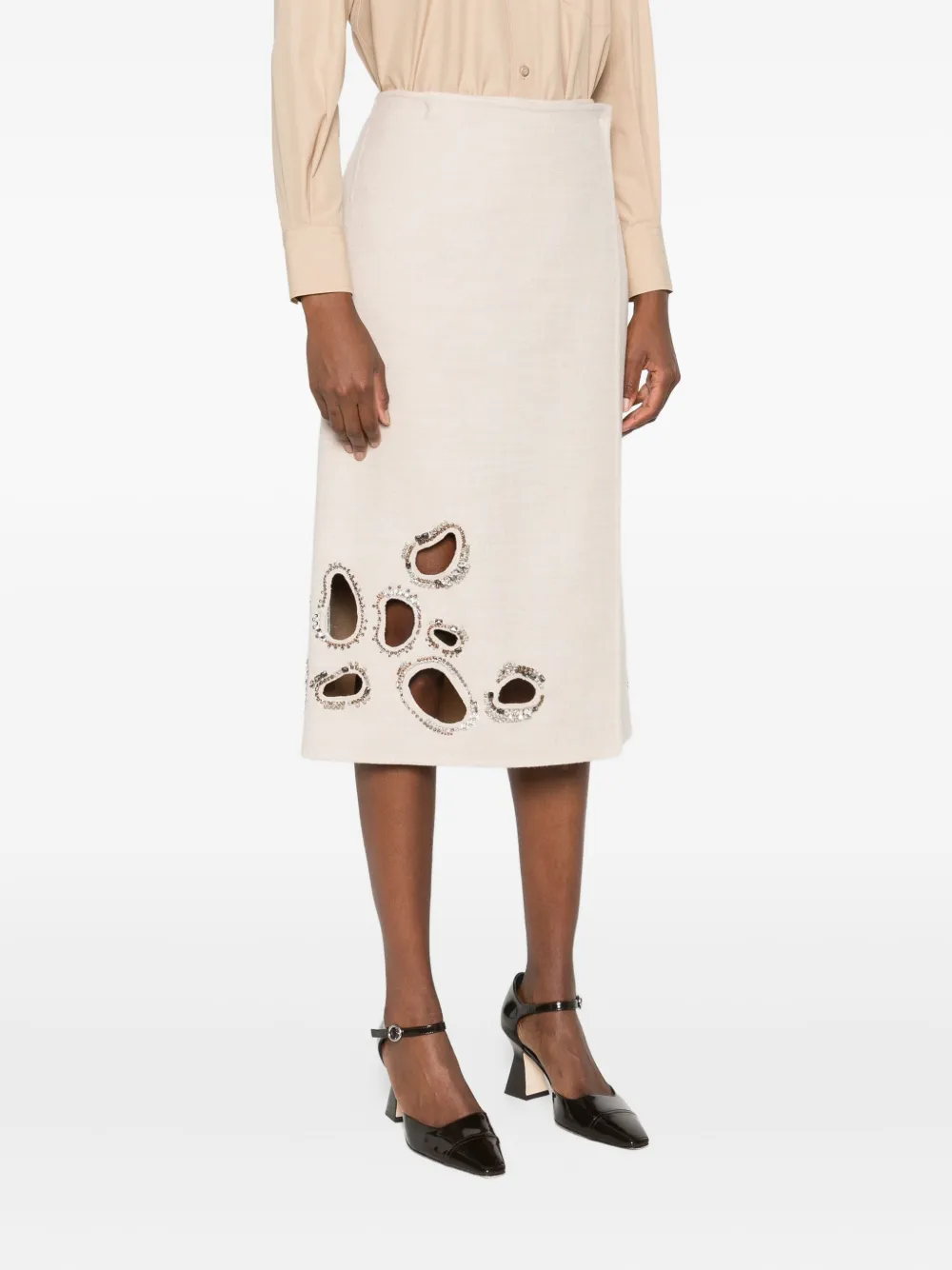 Fabiana Filippi Verfraaide midi-rok met uitgesneden details Beige