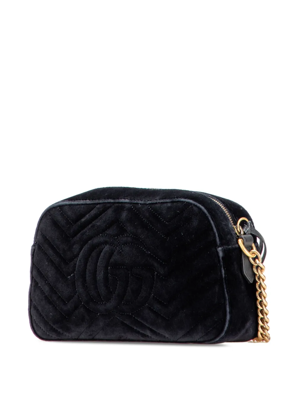 Pre-owned Gucci 2016-2025 Small Gg Marmont Matelasse Velvet Crossbody Bag In Black