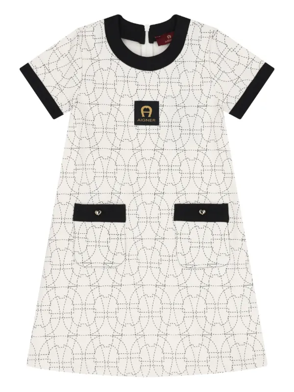 Aigner Kids logo-pattern short-sleeved Casual Dress White