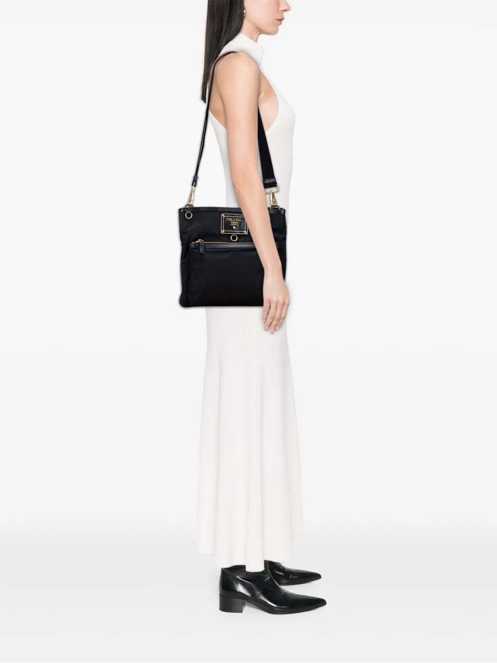 Pre-owned Prada 2013-2025 Saffiano Trimmed Tessuto Snap Crossbody Bag In Black