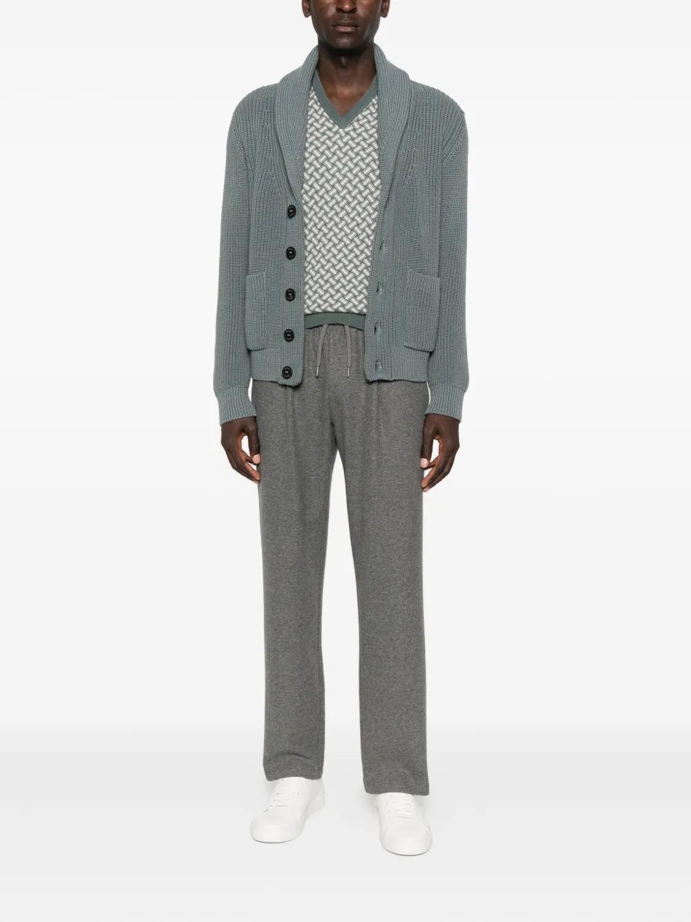 Drumohr geometric-pattern V-neck sweater - Zwart