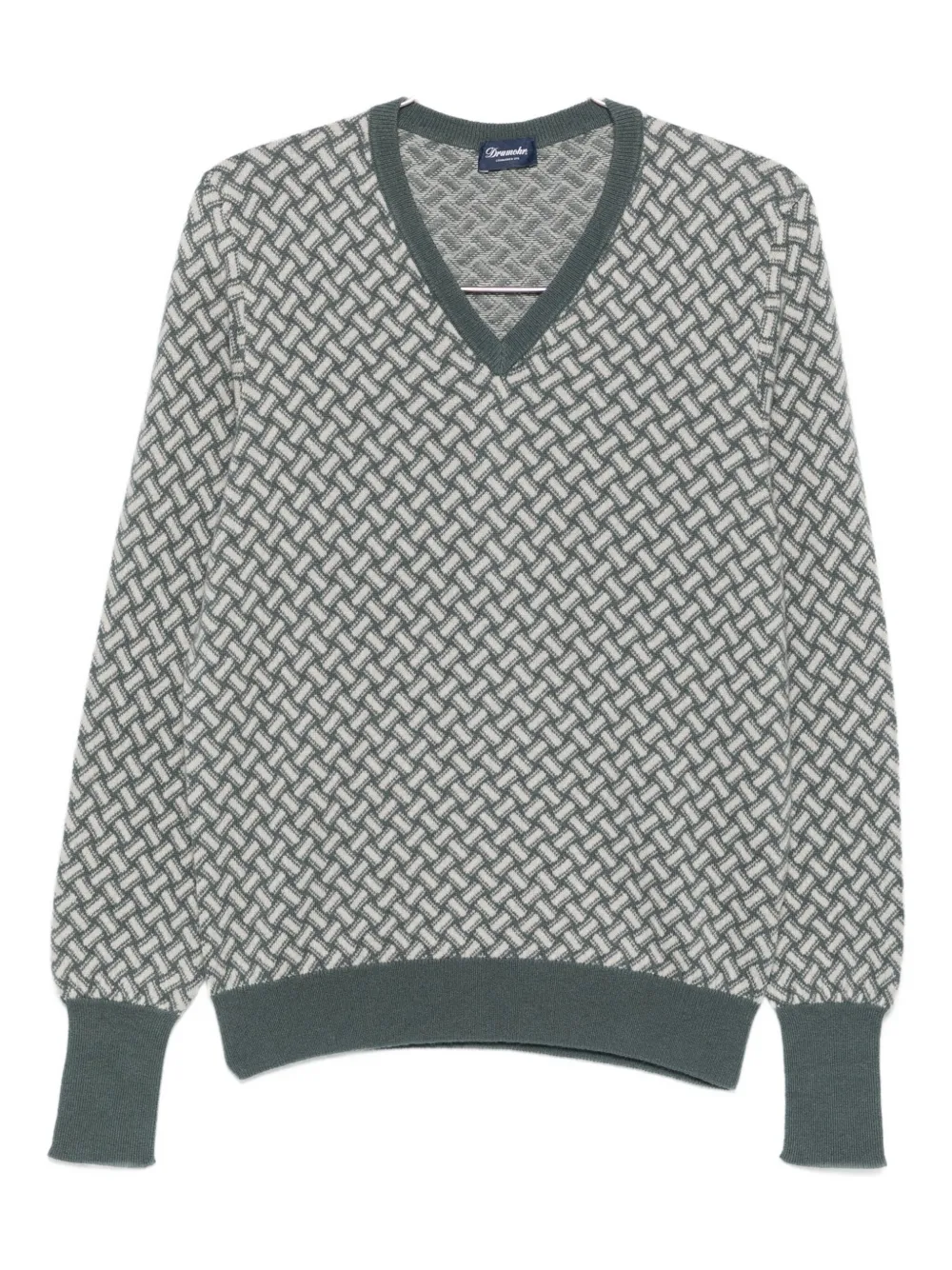 Drumohr Geometric-pattern V-neck Sweater In Green