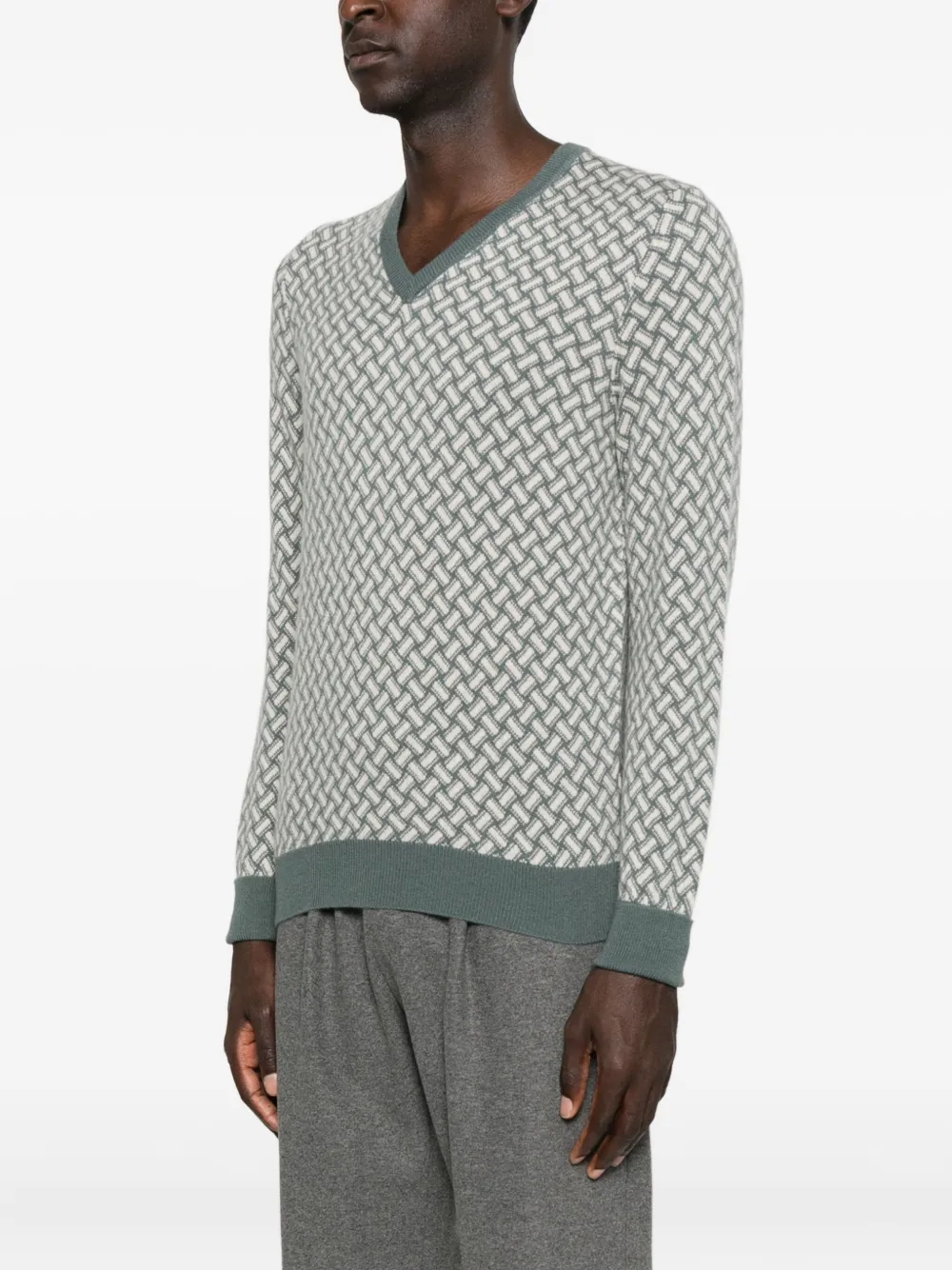 Drumohr Geometric-pattern V-neck Sweater In Green