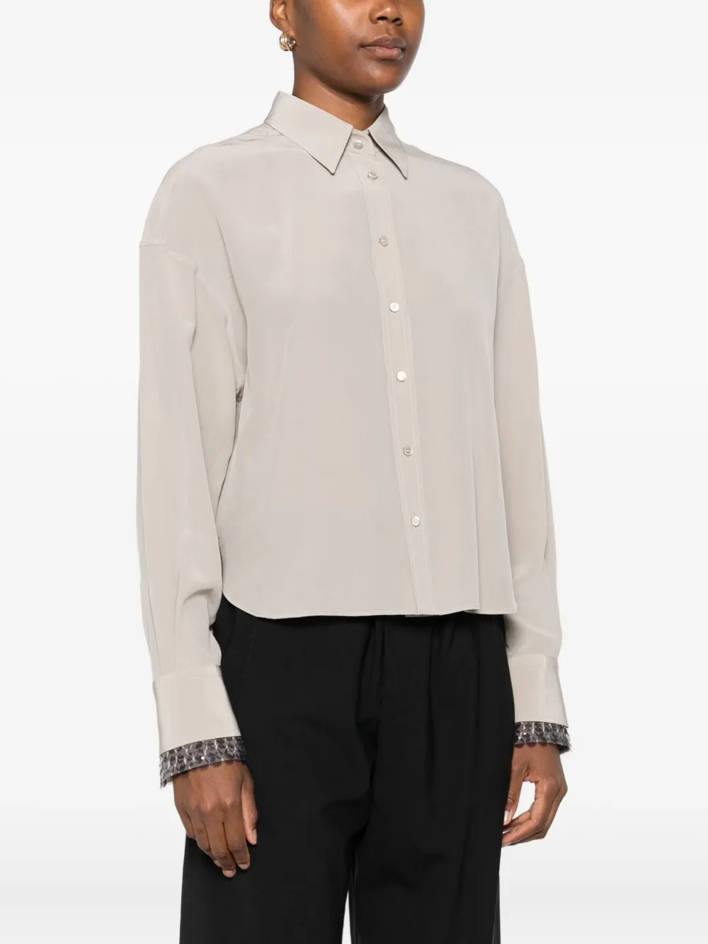 Brunello Cucinelli Sequin-embellished Silk Shirt In Neutral