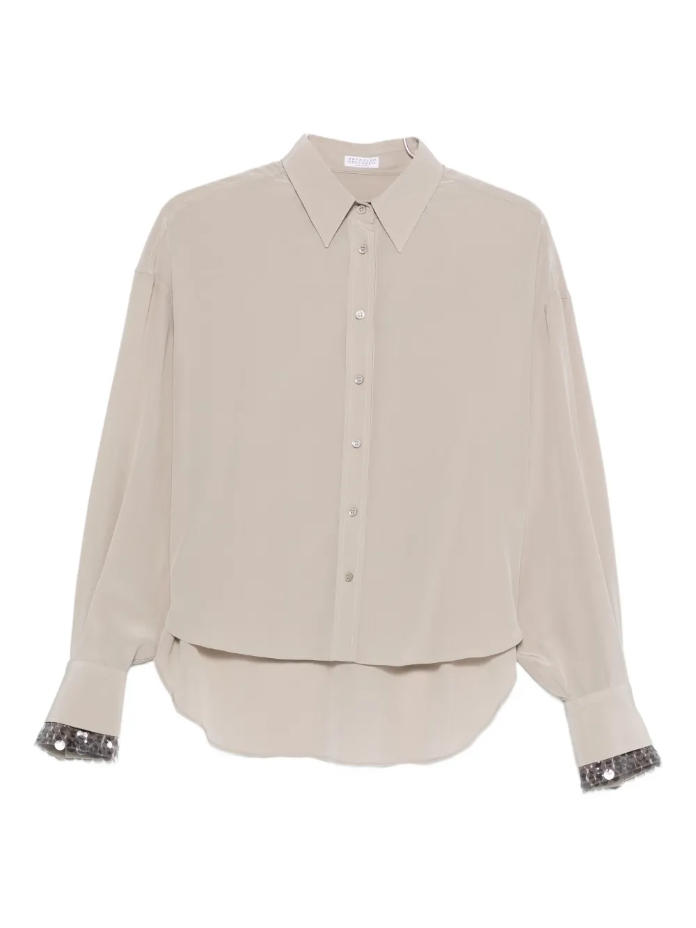Brunello Cucinelli Sequin-embellished Silk Shirt In Neutral