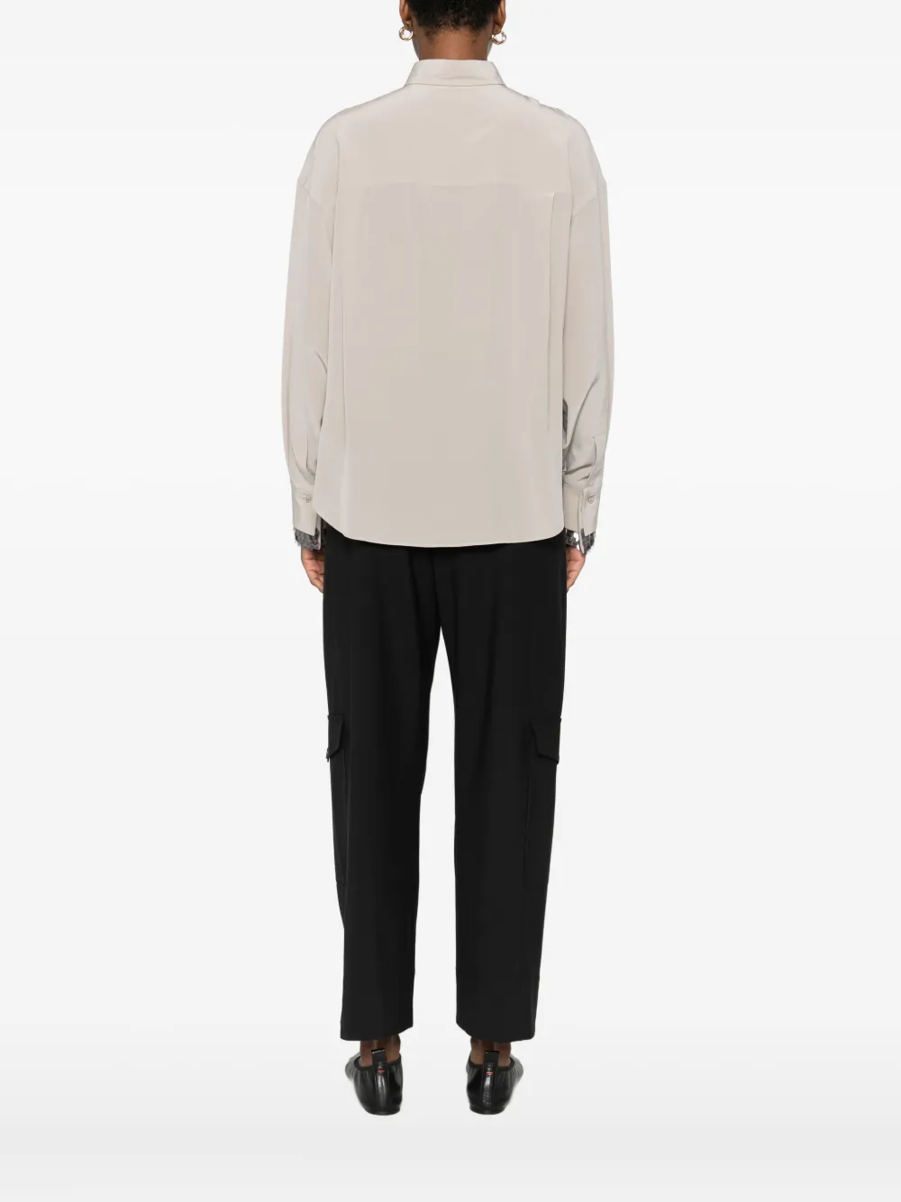 Brunello Cucinelli Sequin-embellished Silk Shirt In Neutral