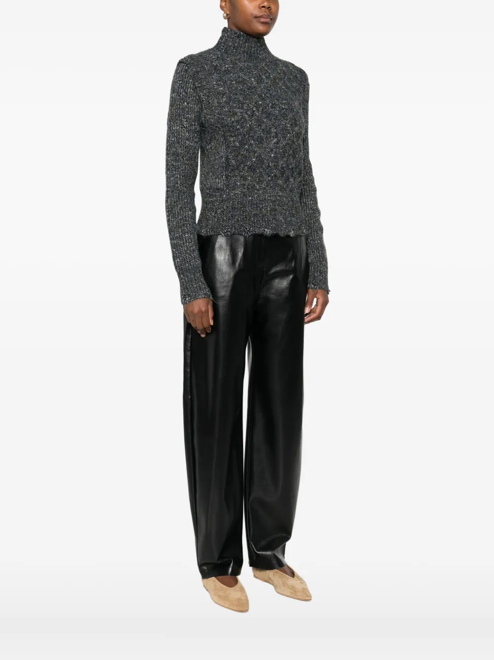 Pinko Textured Knit Sweater With High Neckline In Gray