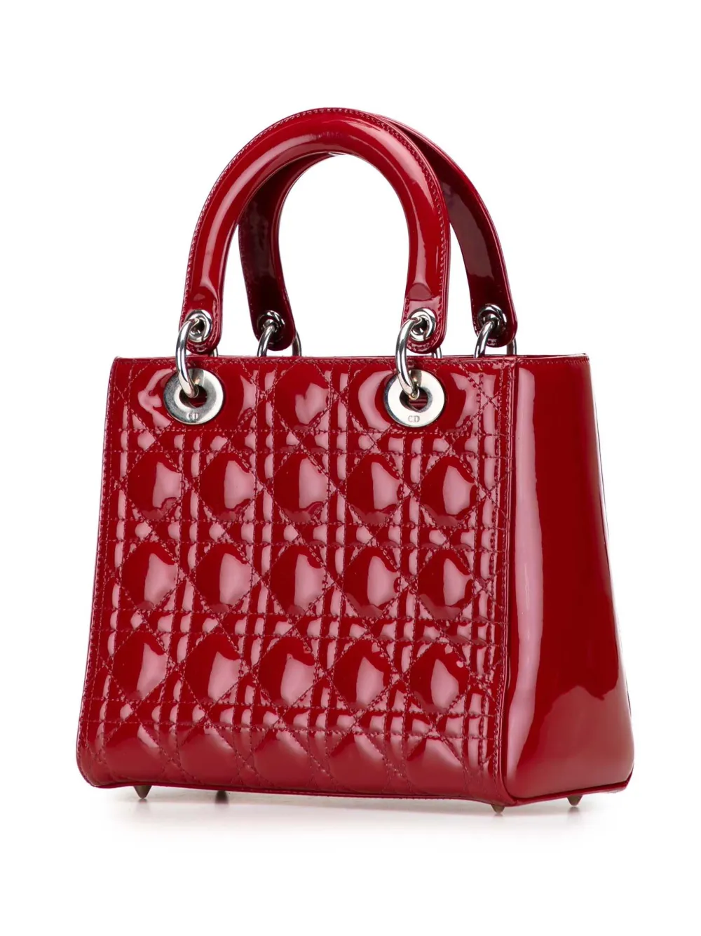 Pre-owned Dior 2012 Medium Patent Cannage Lady Satchel In Red