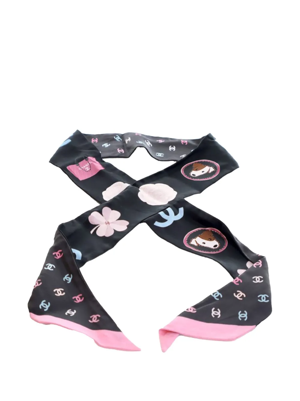 CHANEL Pre-Owned 2010-2025 CC Logo Camellia and Dog Silk Bandeau Scarf scarves | Image 2