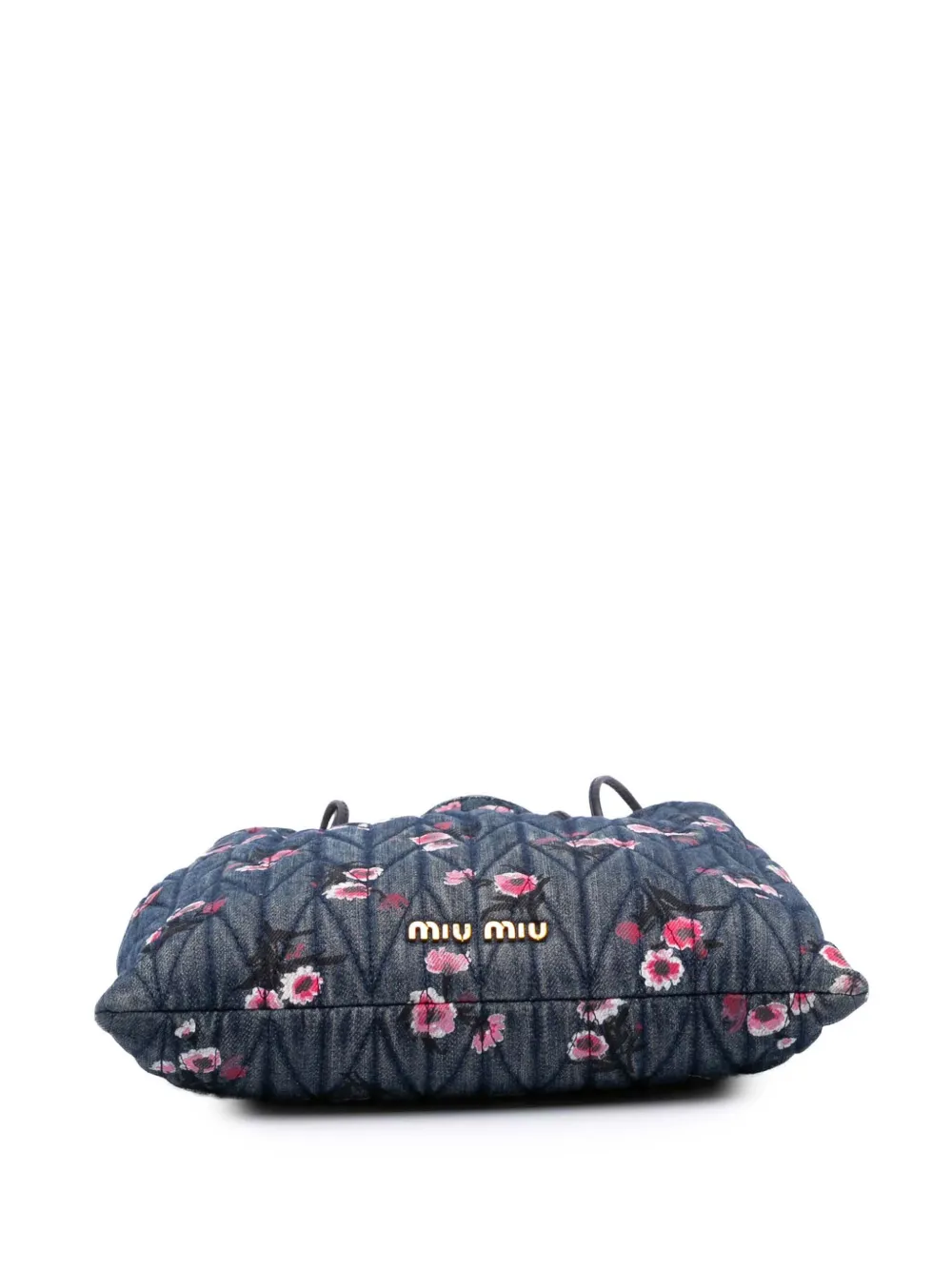 Pre-owned Miu Miu 2010-2025 Matelasse Embroidered Denim Shoulder Bag In Blue