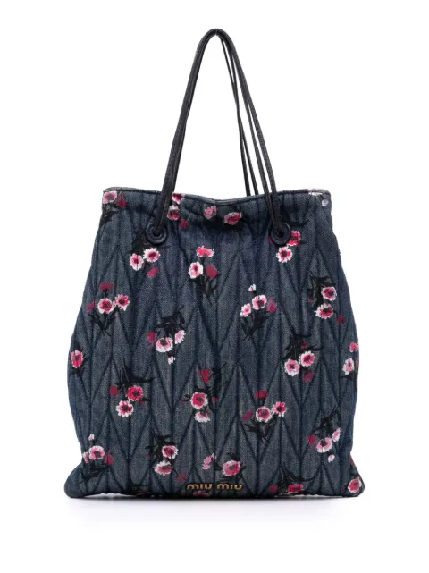 Miu Miu Pre-Owned 2010-2025 Matelasse Embroidered Denim shoulder bag