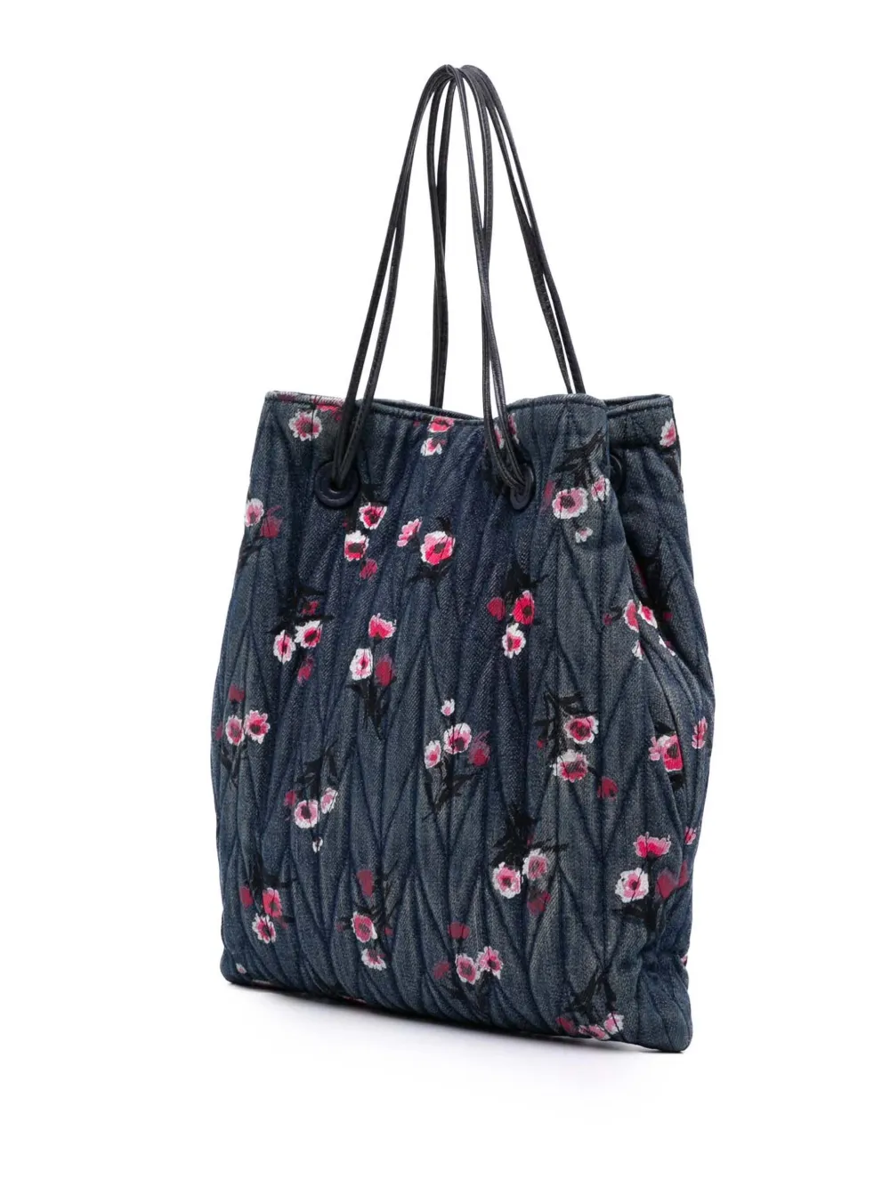 Pre-owned Miu Miu 2010-2025 Matelasse Embroidered Denim Shoulder Bag In Blue