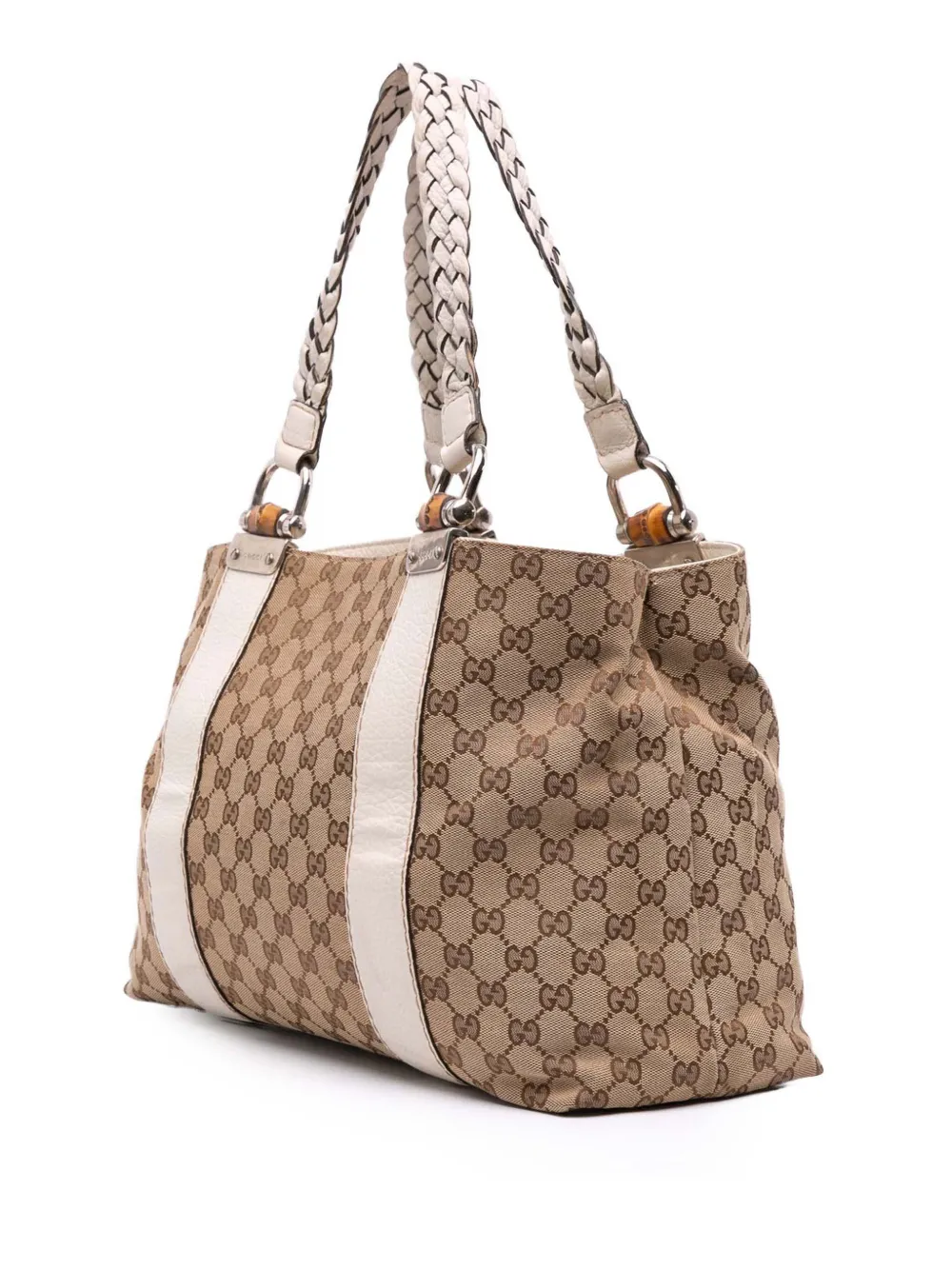 Pre-owned Gucci 2016-2025 Medium Gg Canvas Bamboo Libeccio Tote Bag In Brown