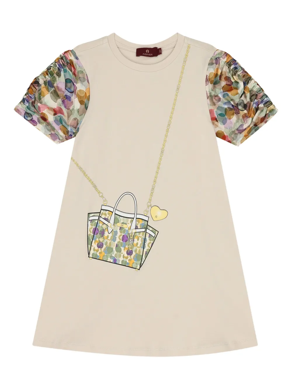 Aigner Kids handbag-print short-sleeves casual dress | Neutrals | Image 1