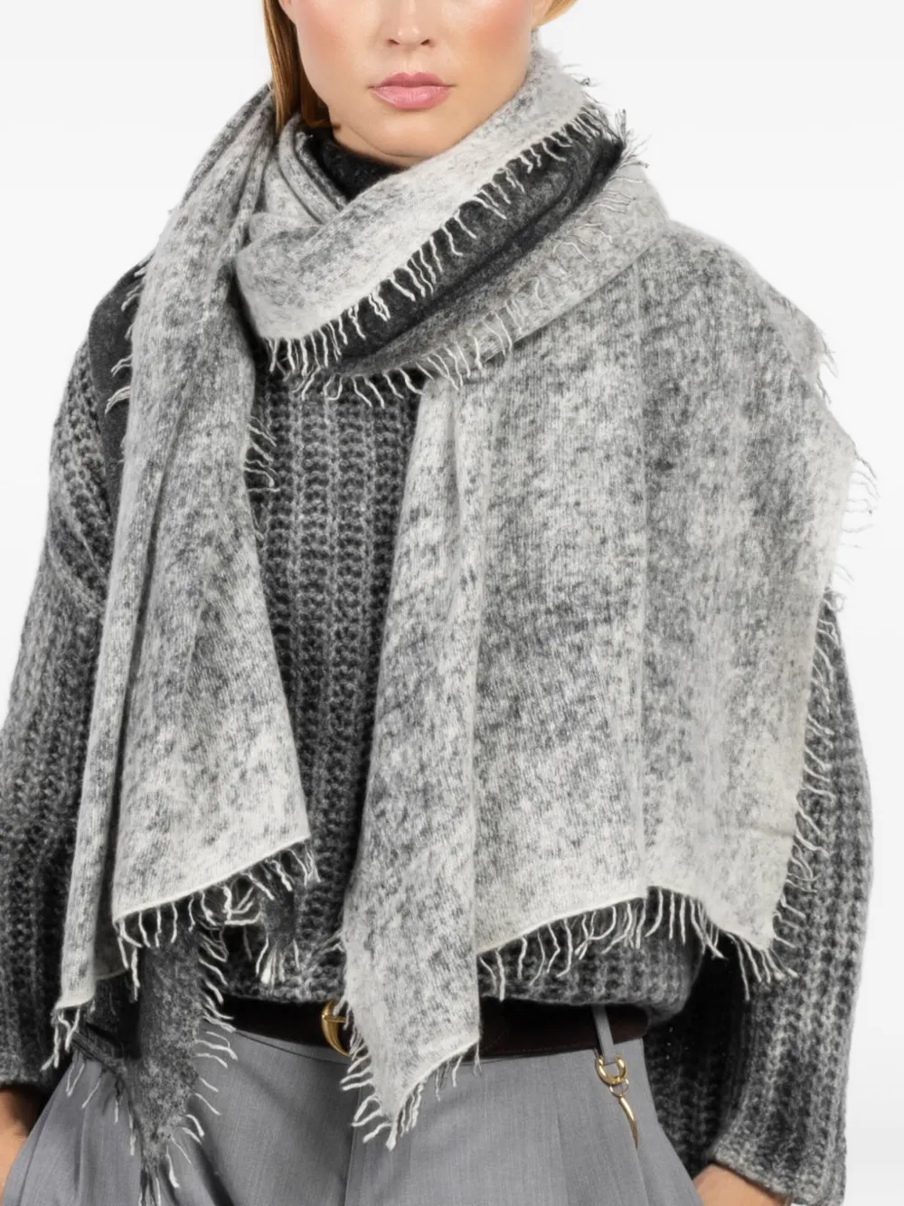 Avant Toi Frayed-edge Mottled Scarf In Gray
