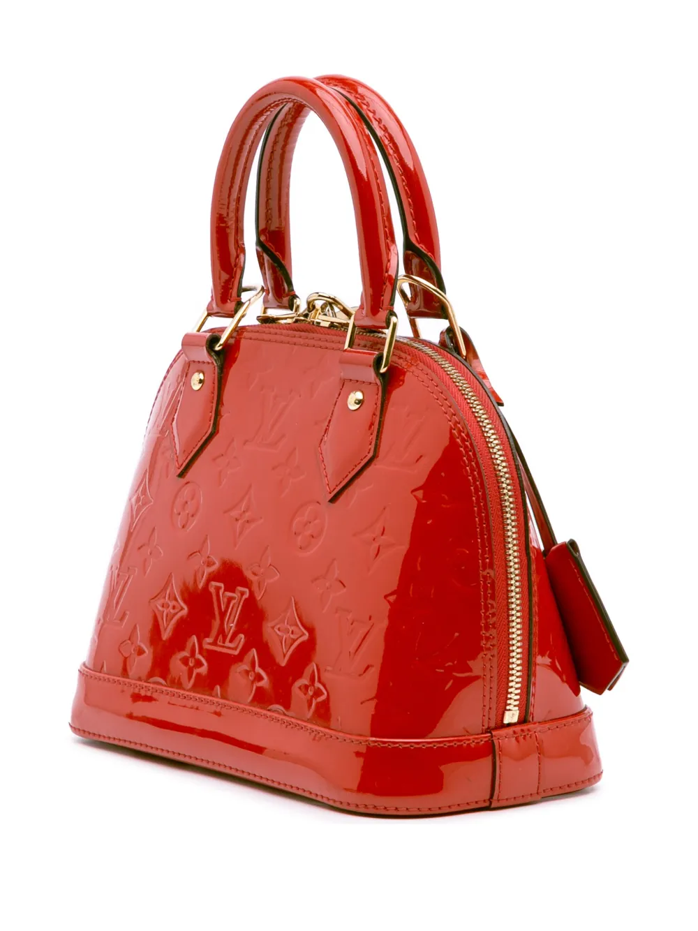 Pre-owned Louis Vuitton 2017 Monogram Vernis Alma Bb Satchel In Red