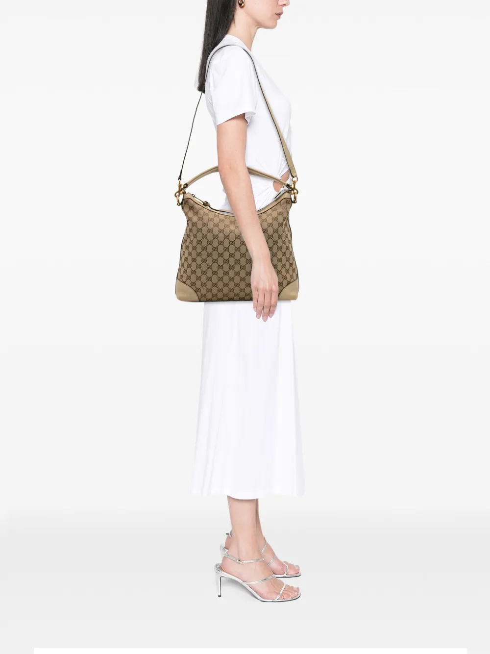 Pre-owned Gucci 2016-2025 Small Gg Canvas Miss Gg Hobo Satchel In Brown