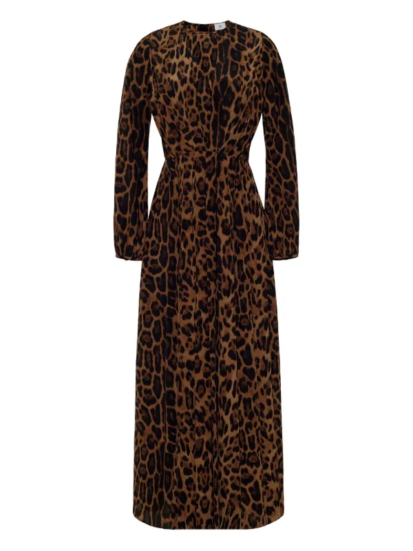 Adam Lippes Leopard- Print Pleated Dress in Brown