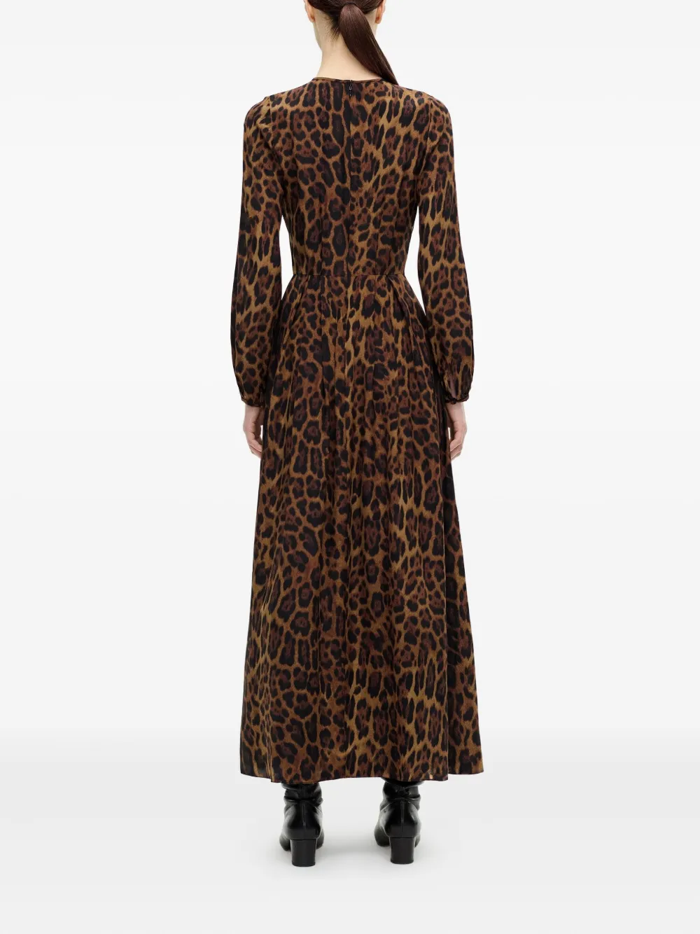 Adam Lippes Geplooide jurk met luipaardprint Bruin